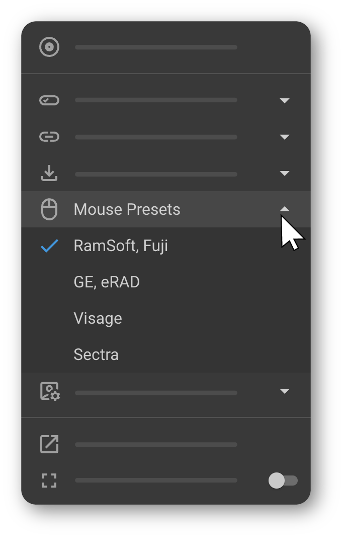 Mouse Presets submenu showing vendor preset options