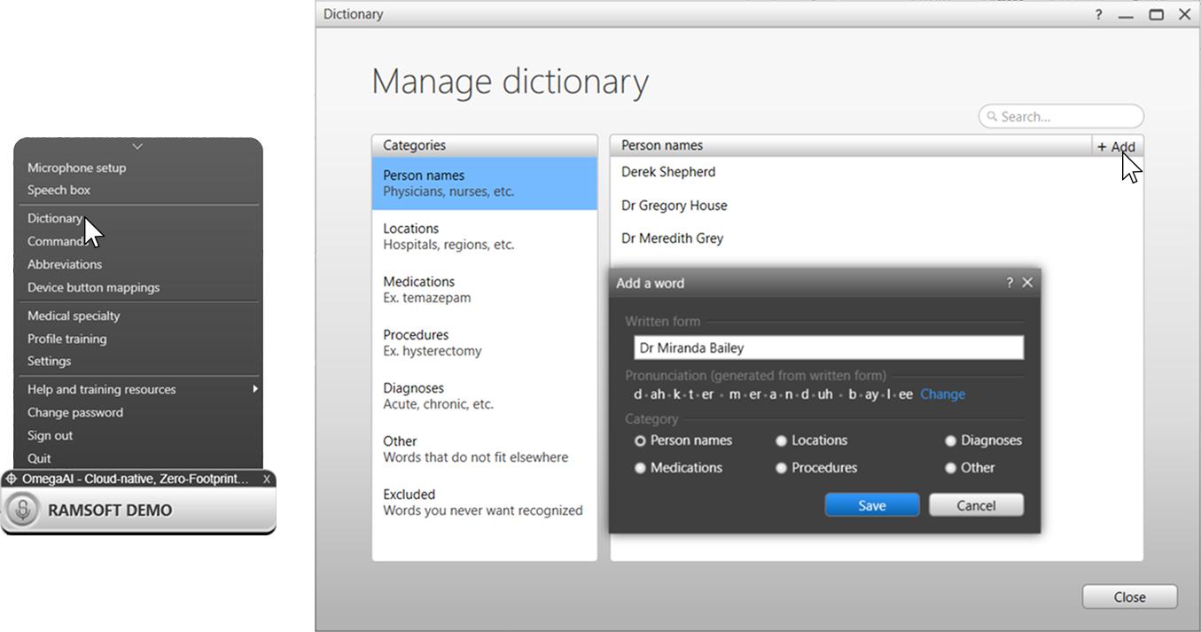 Dictionary dialog