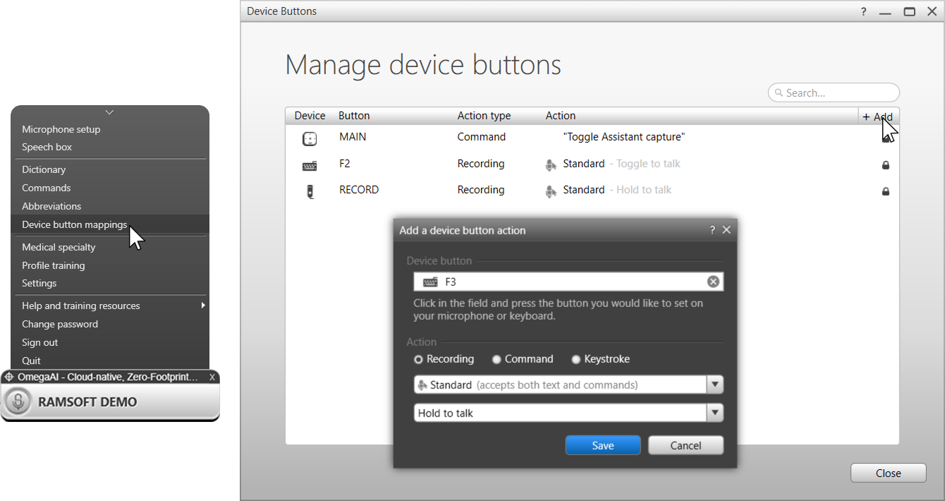 Device Button Mappings dialog