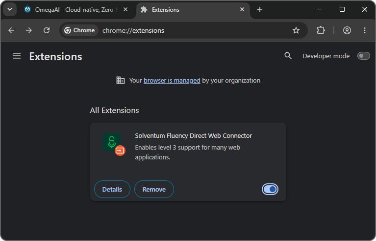 M*Modal Fluency Direct extension toggle confirmed On