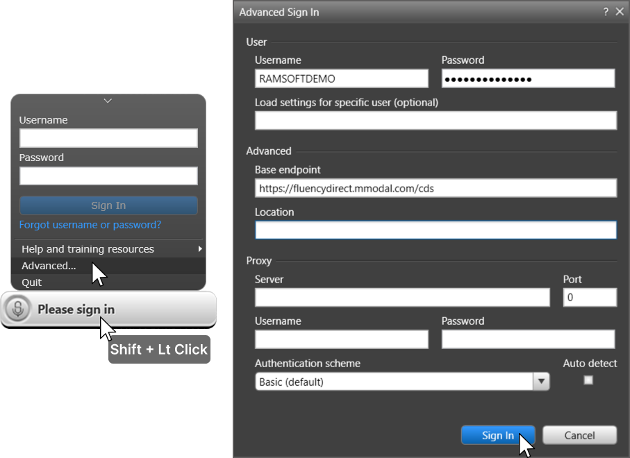 Fluency Direct login prompt