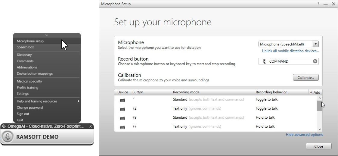 Microphone Setup dialog