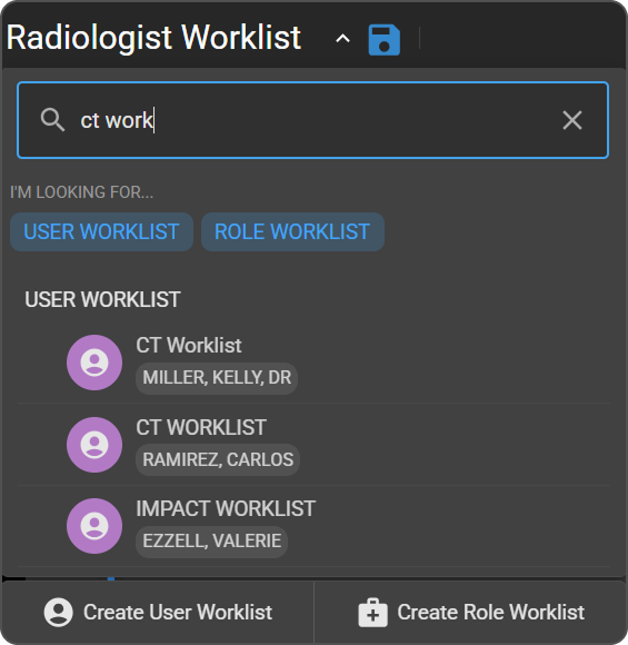 The Worklist Selector search box with the User Worklist and Role Worklist filter toggles.