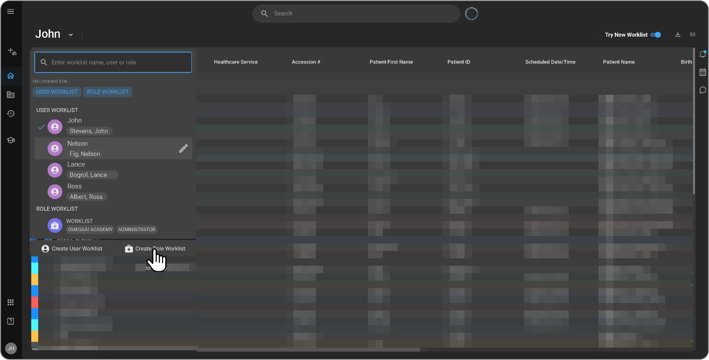 Panels for New User and Role Worklist