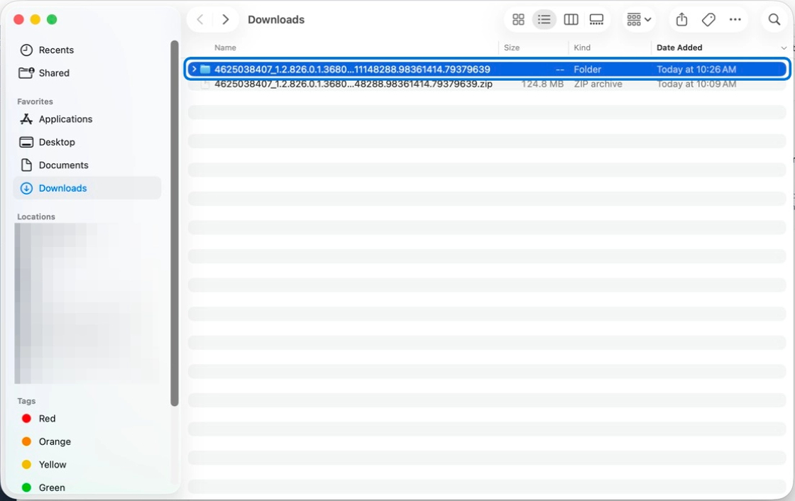 Extracted study folder in Finder