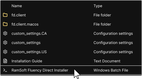Extracted installer folder contents