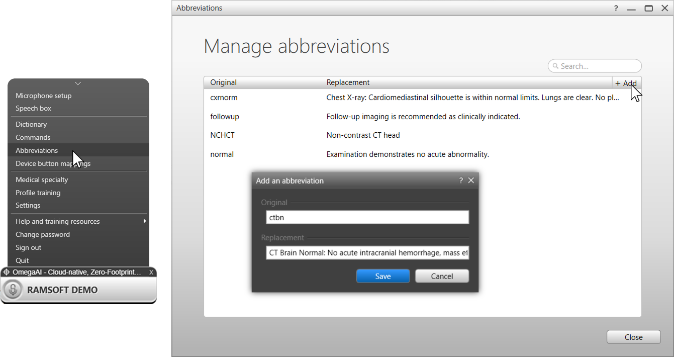 Abbreviations dialog
