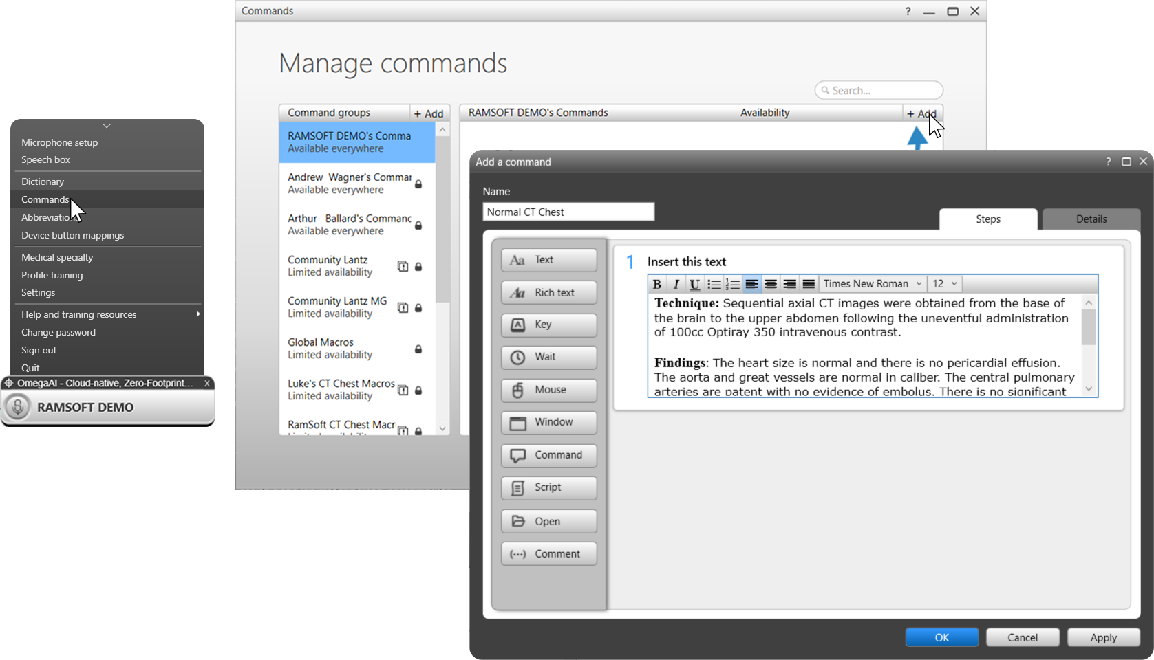Commands dialog